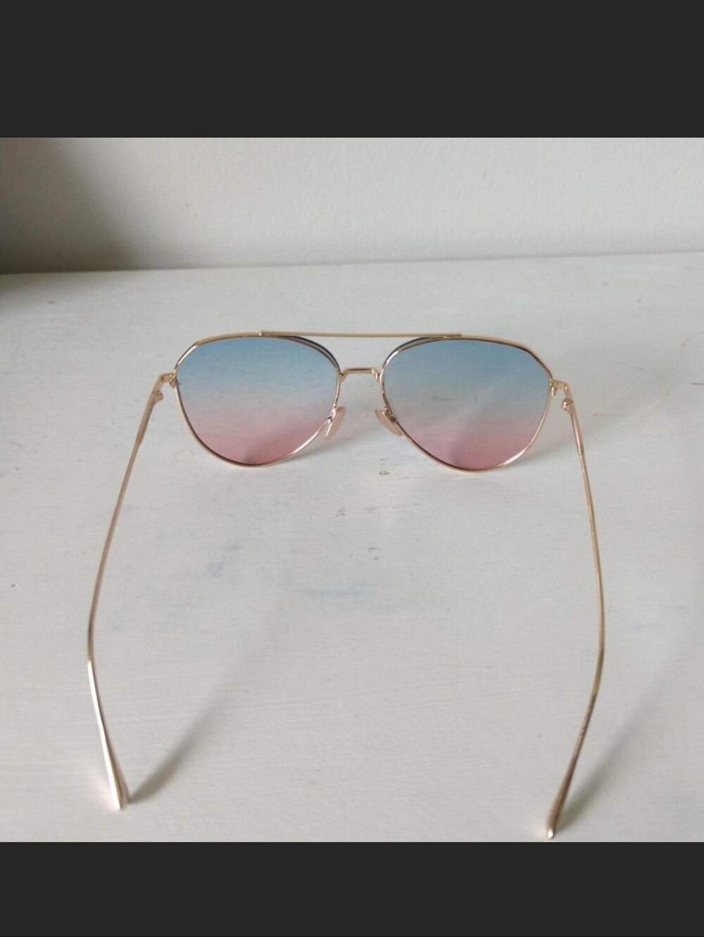 Diff Eyewear Gold Frame Aviator Sunglasses with Pink and Blue Gradient Lenses - Picture 4 of 5